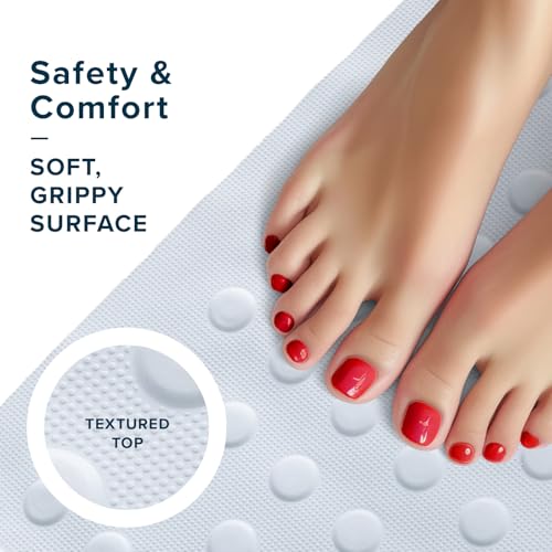 SlipX Solutions White Extra Long Rubber Safety Bath Mat (18 x 36 Inch, 220 Suction Cups, Great Non-Slip Coverage) - size: 36" x 18" (Rectangular)