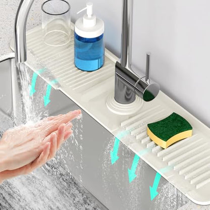 24'' Faucet Mat for Kitchen Sink [5°Slope Fast Self-draining] Faucet Mat Kitchen Sink Splash Guard Silicone Sink Faucet Mat Splash Guard Kitchen Sink Area Tidy Splash Faucet Guard Draining Mat-Beige - color: Beige, size: 24" x 5.5"
