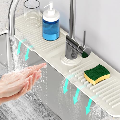 24'' Faucet Mat for Kitchen Sink [5°Slope Fast Self-draining] Faucet Mat Kitchen Sink Splash Guard Silicone Sink Faucet Mat Splash Guard Kitchen Sink Area Tidy Splash Faucet Guard Draining Mat-Beige - color: Beige, size: 24" x 5.5"