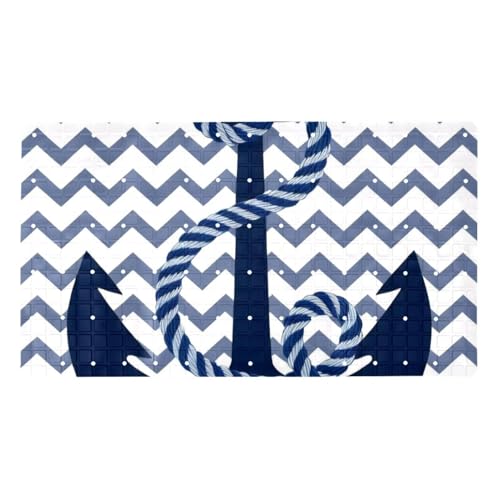 Bathtub Mat Non Slip 26.8x15.1 Inch, Anchor Zigzag Shower Mat with Suction Cups and Drain Holes, Machine Washable Shower Mats for Inside Shower - color: Multi 5
