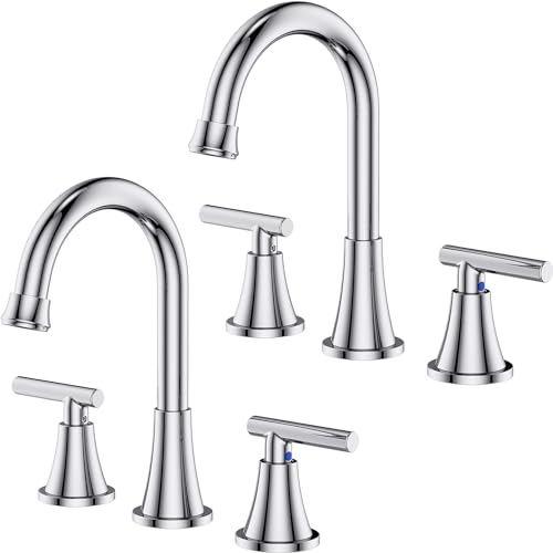 Bathroom Faucet 3 Hole, Chrome Faucets with Pop-up Drain and Supply Lines | Hurran Stainless Steel Lead-Free Widespread Bathroom Sink Faucet for Vanity RV Restroom Laundry Outdoor Camper, 2 Pack - color: Chrome, size: 8 inch, 2 Pack