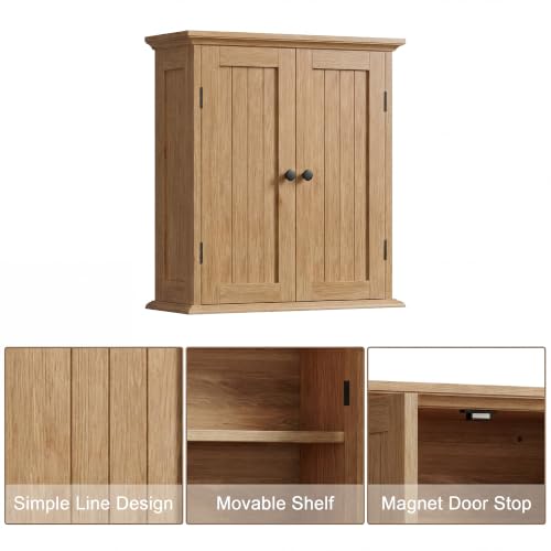 ChooChoo Bathroom Wall Cabinet with 2 Doors, Over The Toilet | 8.8"D x 21.1"W x 24"H, Medicine Cabinet, Adjustable Shelves, Cupboard, Natural - color: Natural, size: 8.8"D x 21.1"W x 24"H