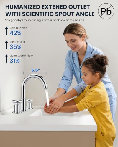 gotonovo 3 Hole Bathroom Faucet 8 inch Widespread Sink Vanity Faucet for Bathroom Sink 2 Cross Handle Deck Mount Basin with Pop Up Drain 360° Swivel Spout Polished Chrome - color: Polished Chrome