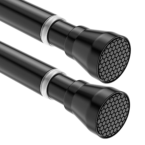 2 Pack 28-48 Inch Adjustable Stainless Steel Anti-Slip Spring Tension Small Shower Curtain Rod - No Drilling, 7/8" Tension Rod for Bathroom Bedroom Doorway Closet Door - color: Black, size: 28 to 51 inch-2pcs