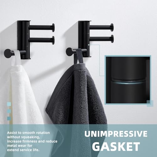 Suyar Towel Hook for Bathroom, Swivel Robe Holder with 3 Arms, Matte Black | 2 Pack, SUS304 Stainless Steel, Wall Mounted - color: Matte Black, size: 2 Pack