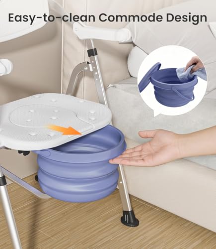 VOCIC Folding Shower Chair for Inside Shower, Lab-Tested 300lbs Heavy Duty Shower Seat for Elderly & Disabled, Flip-Up Arms, Cutout Seat, Height Adjustable Back & Legs, Portable Shower Commode Chair