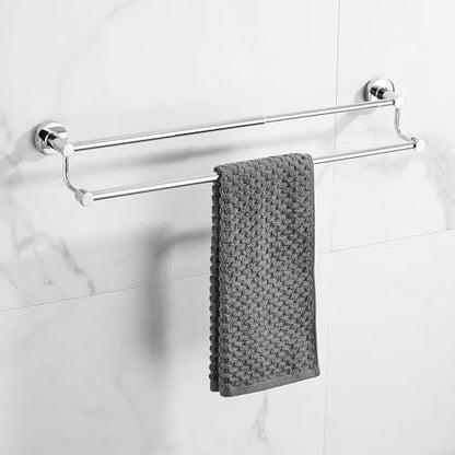 Adjustable Double Towel Racks for Bathroom 15 to 26.5 Inch Towel Bar, Expandable Bright Chrome Double Bath Towel Holder, Wall Mount with Screws Towel Bar Rod - color: Double Rack-polished