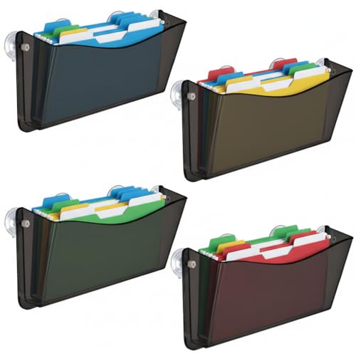 Azar Displays 250055-SMK Plastic Wall Mount File Holder with Suction Cups Smoke Colored, 4-Pack - color: BLACK SMK, style: Suction Cup
