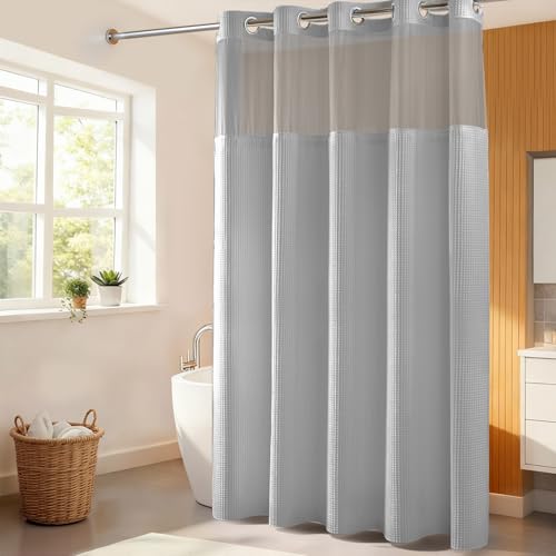 River Dream Cotton Blend Fabric Shower Curtain Set with Liner, Gray, 71x86 | Waffle Weave, No Hook Needed, with Snap in Replacement Liner, Top Sheer Window, Hotel Quality for Bathroom, Extra Long - color: Lake Wanaka, size: 71"W x 86"L (Pack of 1)