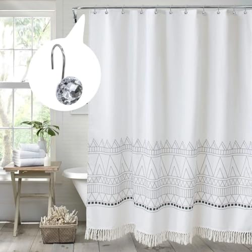 J&V TEXTILES Shower Curtain Hooks Rings, Rust Resistant Metal Double Glide Shower Hooks Rings for Bathroom Shower Rods Curtains, Set of 12 Hooks (Crystal Clear Acrylic) - color: Crystal Clear Acrylic