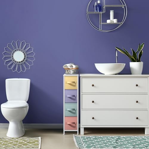 Sorbus Kids Narrow Dresser with 4 Drawers - Vertical Slim Storage Chest of Drawers with Steel Frame, Wood Top & Easy Pull Fabric Bins for Small Spaces, Closets, Bedroom, Bathroom & Laundry - color: Pastel, style: 4 Drawer