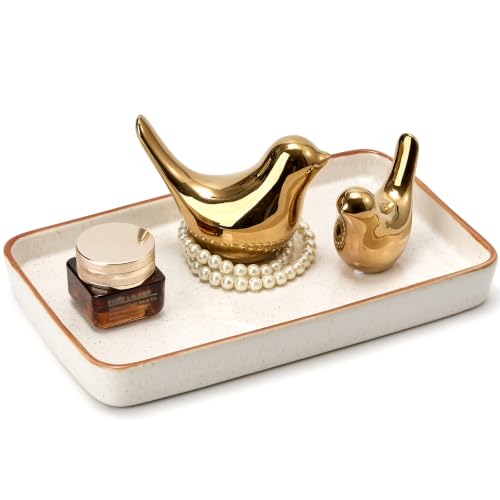 10"×6"×1" Bathroom Vanity Tray for Countertop- Ceramic Decorative Organizer Tray for Dresser Tops, Toilet, Perfume, Sponge Holder Soap Dish Dispenser for Kitchen Counter- Reactive White - color: Reactive White-1 Pc