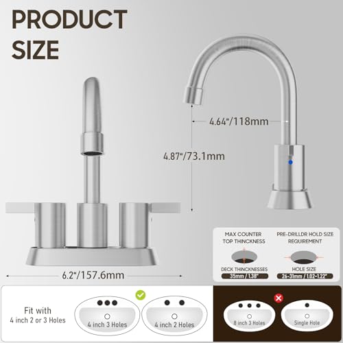 Phiestina Brushed Nickel 4 Inch 2 Handle Centerset Lead-Free Bathroom Sink Faucet, with Copper Pop Up Drain and Water Supply Lines,BF015-1-BN - color: Brushed Nickel
