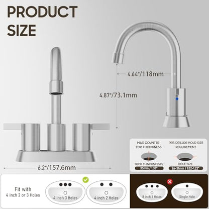 Phiestina Brushed Nickel 4 Inch 2 Handle Centerset Lead-Free Bathroom Sink Faucet, with Copper Pop Up Drain and Water Supply Lines,BF015-1-BN - color: Brushed Nickel