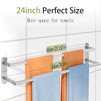 Towel Rack for Bathroom, Double Towel Bar 24Inch, Stainless Steel Bathroom Towel Holder, Double Towel Hanger Wall Mounted Towel Rod, Bathroom Towel Rack(Brushed Nickel) - size: 24 Inch