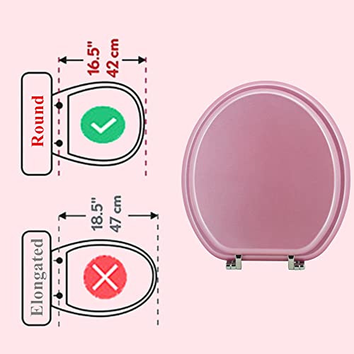 Round Toilet Seat Wood Toilet Seat Prevent Shifting with Zinc Alloy Hinges American Standard Size Toilet Seat Easy to Install also Easy to Clean (Round,Sparkling Pink) - color: Lucky Pink, size: Round