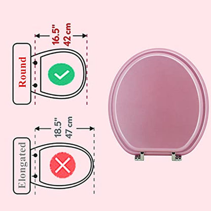 Round Toilet Seat Wood Toilet Seat Prevent Shifting with Zinc Alloy Hinges American Standard Size Toilet Seat Easy to Install also Easy to Clean (Round,Sparkling Pink) - color: Lucky Pink, size: Round