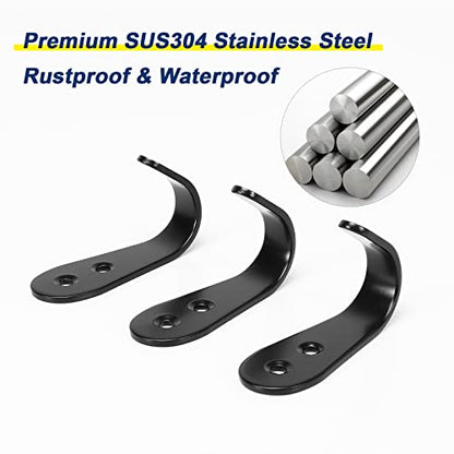 NearMoon Coat Hooks Wall Mounted, Stainless Steel Wall Hooks Heavy Duty Robe Hanger Rustproof for Hanging Coat Towel Hat Key Bag on Bathroom/Kitchen, 10 Pack (Matte Black) - color: Matte Black