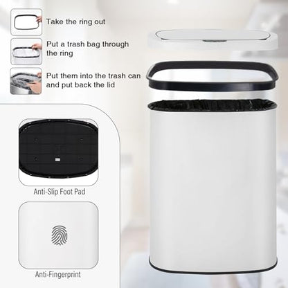 PayLessHere | 13 Gallon Stainless Steel Trash Can | White | Automatic Touchless Lid with Motion Sensor | Kitchen Garbage Can with Waterproof Design | for Home, Office, Bathroom | Pack of 1 - color: White Stainless Steel