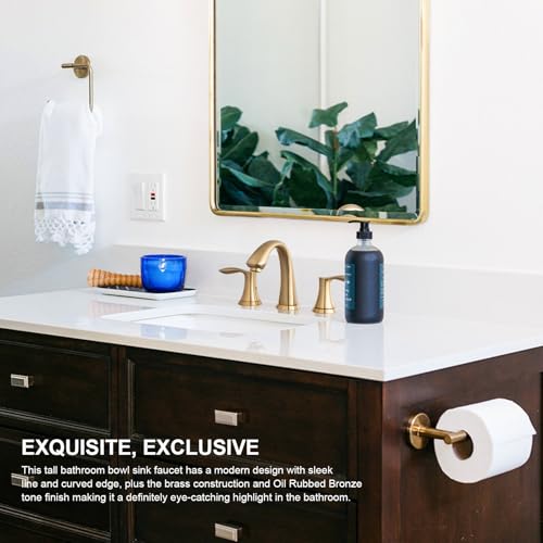 Valenvoir Brushed Bronze Bathroom Faucet for Sink 3 Hole | Bronze Gold 8 inch Widespread Bathroom Faucet 2 Handle Bathroom Sink Faucet with Drain Assembly Supply line, BF405-BB - color: Brushed Bronze
