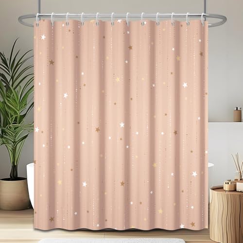 Starry Night Shower Curtain, Waterproof Shower Curtains for Bathroom, Cloth Star Shower Curtain Set with Hooks, Peach Pink Celestial Space Shower Curtains, 72x78 Inches - color: Starry Night - Peach Pink, size: 72"W x 78"L (Pack of 1)