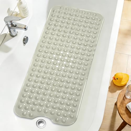 Extra Long Bathtub Mat Non Slip Bath Mat Camel 40"x16" Full Size | Soft Bath Mat for Tub, Bath Tub Shower Mats for Bathroom Floor with Big Suction Cups & Drain Holes, Easy Washable, BPA Free - color: Camel, size: 40" x 16" (Rectangular)