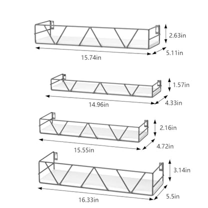 Floating Shelves Set of 4, Wood Wall Shelf, Farmhouse Shelf for Bedroom | Wall Mounted Floating Shelf for Living Room, Bedroom, Bathroom, Kitchen, Office - color: Gray-4pcs