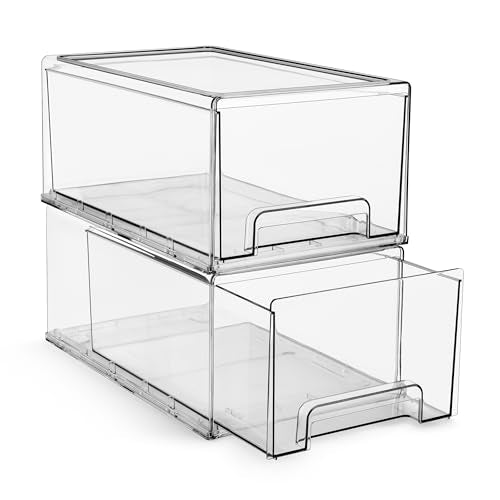 Sorbus Large Clear Storage Drawers (2 Pack) – Stackable Pull-Out Storage Bins with Handles, Slide Out Organizer Drawers for Pantry, Fridge, Kitchen – Stackable Acrylic Storage Bins - size: 2 Pack