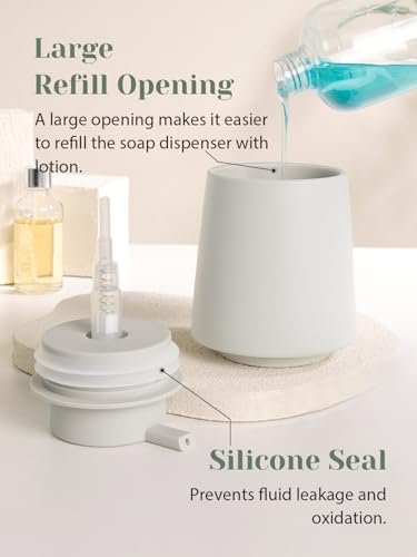 INGOFIN Ceramic Soap Dispenser -14 oz Bathroom Hand Soap Dispenser Liquid Dispenser with Pump Refillable Modern Lotion Dish Dispenser for Kitchen Matte Grey - color: Grey-liquid