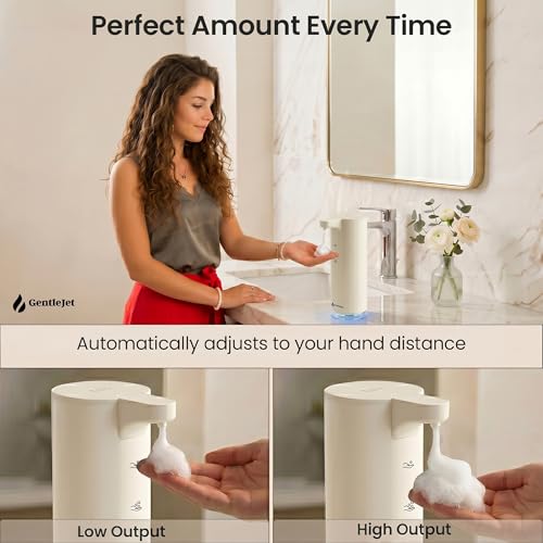 GentleJet EasyFoam Automatic Foaming Soap Dispenser, Touchless USB-C Rechargeable Sensor Pump, 304 Stainless Steel, Adjustable Foam, IPX5 Water-Resistant for Bathroom & Kitchen, 10 fl oz / 300 mL - color: Apricot