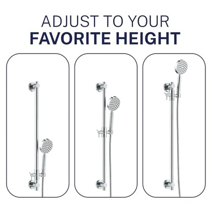 HammerHead Showers® SOLID METAL 27.5 Inch Shower Slide Bar Set and Handheld Shower Head with Hose — CHROME — 1.75 GPM Low Flow Spray Wand — Easily Adjust Height & Angle of Handshower - color: Chrome, size: 1.75 GPM