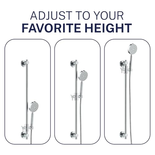 HammerHead Showers® Solid Metal 27.5 Inch Shower Slide Bar Set and Handheld Shower Head with Hose — CHROME — 2.5 GPM High Pressure Spray Wand — Easily Adjust Height & Angle of Handshower - color: Chrome, size: 2.5 GPM