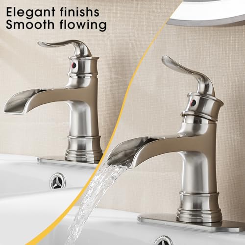 Waterfall Faucet Bathroom Faucet Single Handle One Hole Brushed Nickel Finish Large Spout Lavatory Faucets (Brushed Nickel) - color: Standard - Brushed Nickel - Single