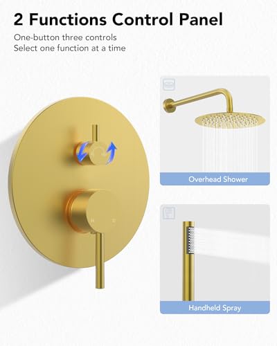 10" High-Pressure Rainfall Shower System with Handheld Spray, Wall Mount Bathroom Shower Faucet Set (Brushed Gold) - color: Brushed Gold, style: No Tub Spout