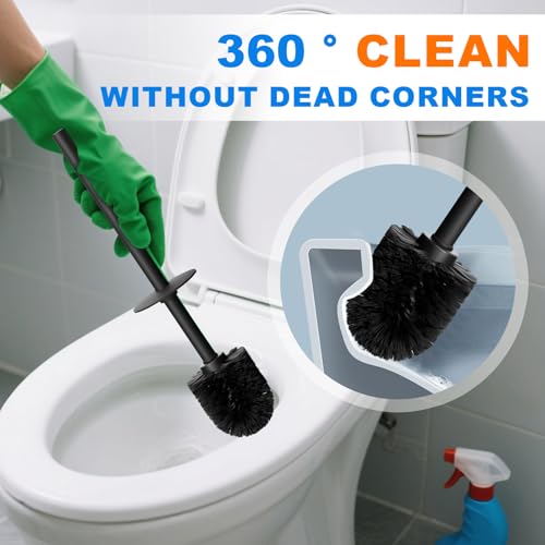 304 Stainless Steel Toilet Bowl Cleaner Brush and Holder Set | Black Bathroom Toilet Brush, Floor-Standing Circular Base, Long Handle, Heavy-Duty with 2 Brush Heads YIGUANXIN - color: H-black