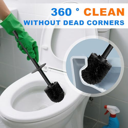 304 Stainless Steel Toilet Bowl Cleaner Brush and Holder Set | Black Bathroom Toilet Brush, Floor-Standing Circular Base, Long Handle, Heavy-Duty with 2 Brush Heads YIGUANXIN - color: H-black