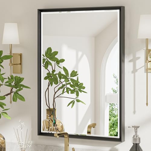 Black Framed Mirror for Bathroom, 22x30 Inch Black Rectangle Beveled Bathroom Vanity Mirror, Anti-Rust Matte Black Metal Frame Mirror for Wall, Vertical/Horizontal Wall-Mounted Mirrors - color: Black, size: 30"L x 22"W