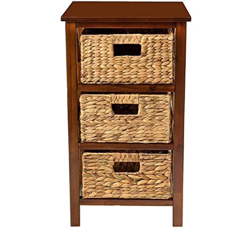 3 Tier X-Side End Storage Cabinet, Walnut | 3 Wicker Baskets - color: Walnut, size: 14"D x 14"W x 25"H (3 Drawers)