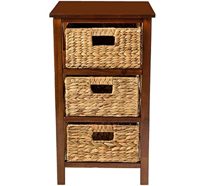 3 Tier X-Side End Storage Cabinet, Walnut | 3 Wicker Baskets - color: Walnut, size: 14"D x 14"W x 25"H (3 Drawers)