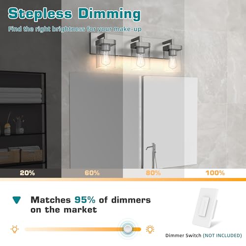 3-Light Bathroom Light Fixtures, Brushed Nickel Vanity Lights for Bathroom, Kitchen, Living Room, Modern Bathroom Vanity Lights with Clear Glass Shades - color: Brushed Nickel, size: 3 Light
