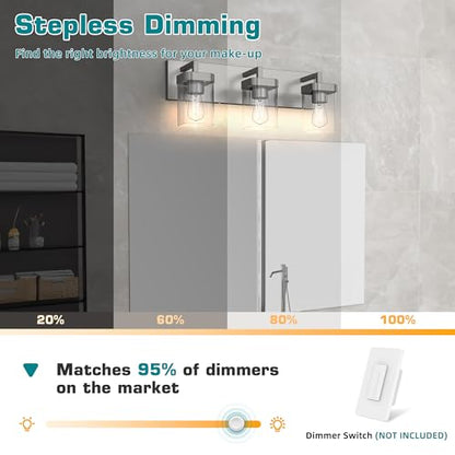 3-Light Bathroom Light Fixtures, Brushed Nickel Vanity Lights for Bathroom, Kitchen, Living Room, Modern Bathroom Vanity Lights with Clear Glass Shades - color: Brushed Nickel, size: 3 Light