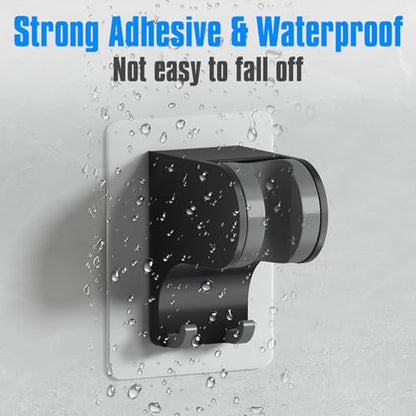 JONKEAN 3m Shower Head Holder Without Drilling Black, 1 Pack | 2 Practical Hooks Design, Angle Adjustable Bracket, Fits G1/2 Shower Hose, Easy to Install No drilling Required - style: Black