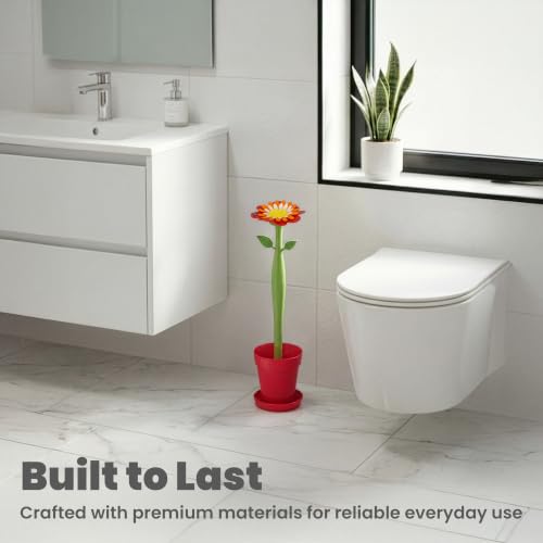 Vigar Flower Power Toilet Brush and Holder Set, House and Bathroom, Red | Toilet Bowl Cleaner, Daisy-Shaped Handle, Flowerpot Base and Saucer, for House and Bathroom - color: Red