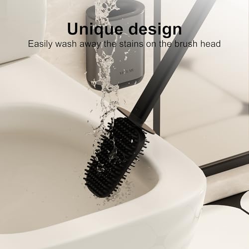 Toilet Brush and Holder Set - Wall Mounted Bathroom Scrub Brush, Toilet Bowl Brush and Plunger Set for Bathroom Cleaner (Grey) - color: Gray