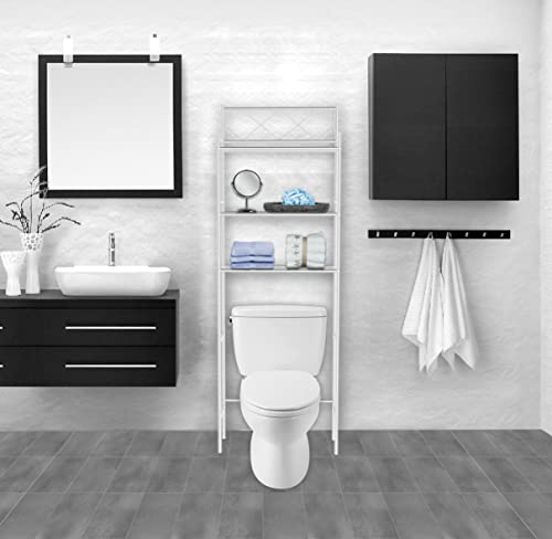 J&V TEXTILES 3-Shelf Bathroom Organizer Over The Toilet, Bathroom Spacesaver (White)* - color: White