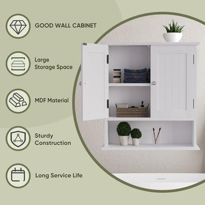 Smuxee White Bathroom Cabinet Wall Mounted, Small Bathroom Medicine Cabinet with 2 Door Adjustable Shelves, Bathroom Wall Cabinet Over Toilet for Laundry Room Kitchen - color: White Small