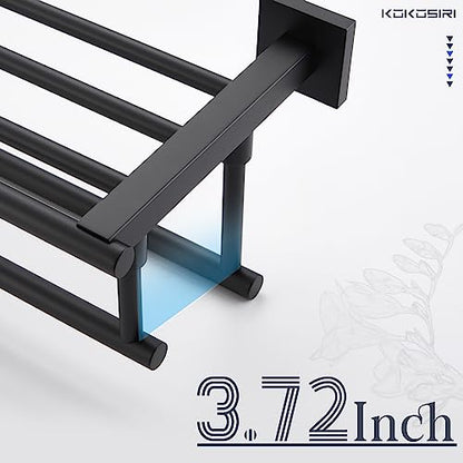 KOKOSIRI Bath Towel Rack with Double Towel Bars 32-Inch Bathroom Towel Shelves Towel Holder Wall Mounted Stainless Steel, Matte Black, B6005BK-L32 - color: Matte Black, size: 32 Inch