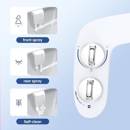 Toilet Bidet Attachment, Non-Electric Dual Nozzle (Feminine/Bidet Wash), Self-Cleaning Fresh Cold Water Sprayer Bidets for Toilets with Adjustable Water Pressure (Dual Knob, Chrome) - color: Chrome, Solo Cold