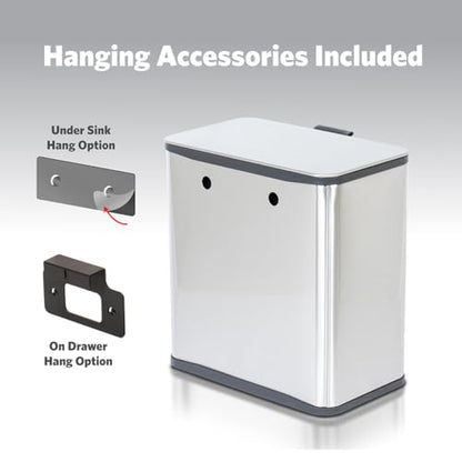 Glad Roomate Under Counter Trash Can - Space Saving Stainless Steel Waste Bin with Dual Lid and Clorox Protection - Small Trash Can for Kitchen Cabinet, Under Sink, or Bathroom, 1.5 Gallon (6L) - color: 6 Liter All Stainless