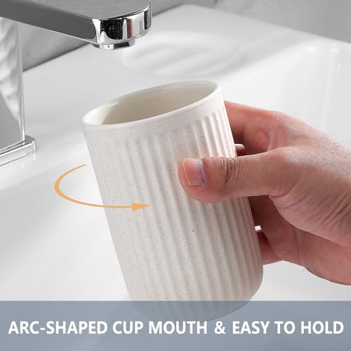 Toothbrush Holders - 2 Cup Ceramic Toothbrush Toothpaste Holders Set, Beige Bathroom Tumbler Cups Reusable Toothbrush Mouthwash Cup, Bathroom Counter Organizer - color: Beige, size: 2pcs